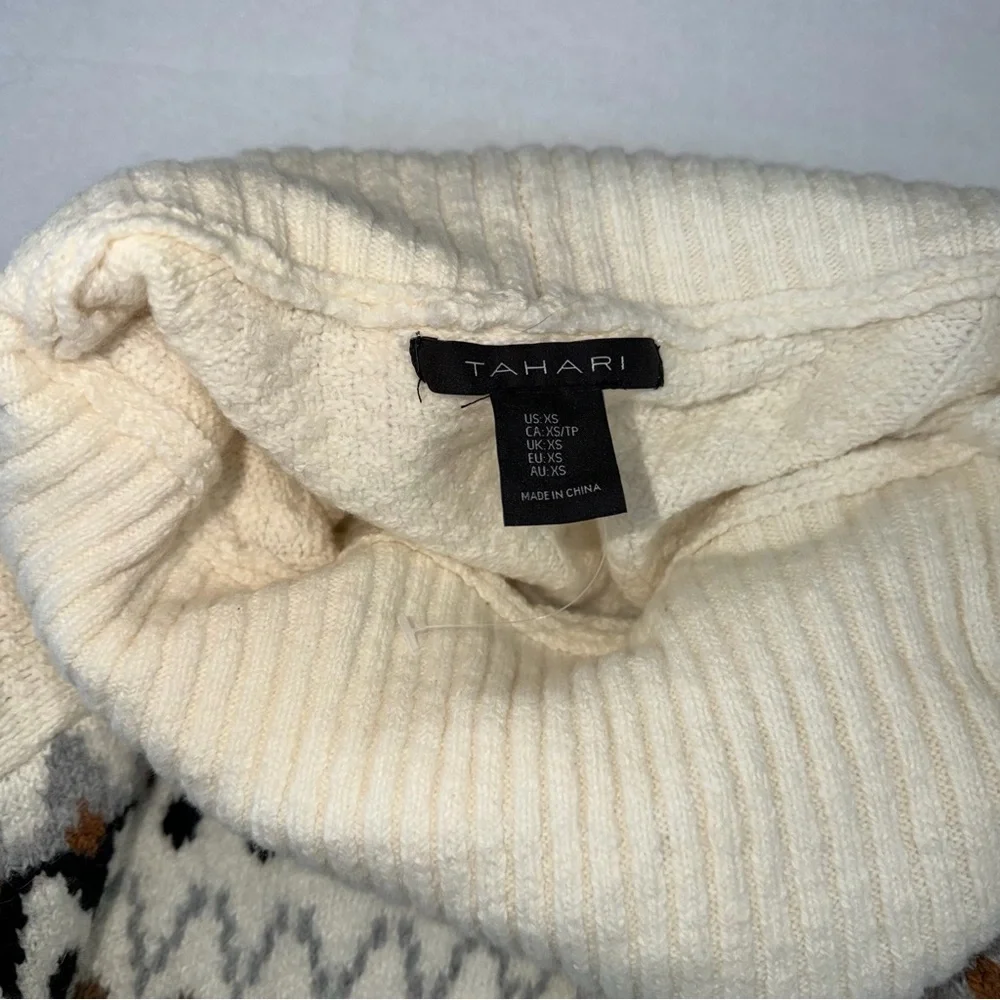 Tahari Fair Isle Turtleneck Sweater Ivory Knit XS Cozy Winter Oversized - Picture 6 of 9